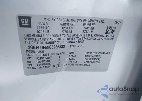 2012 Chevrolet Equinox 1Lt from USA, damaged, VIN 2GNFLDE58C6236833